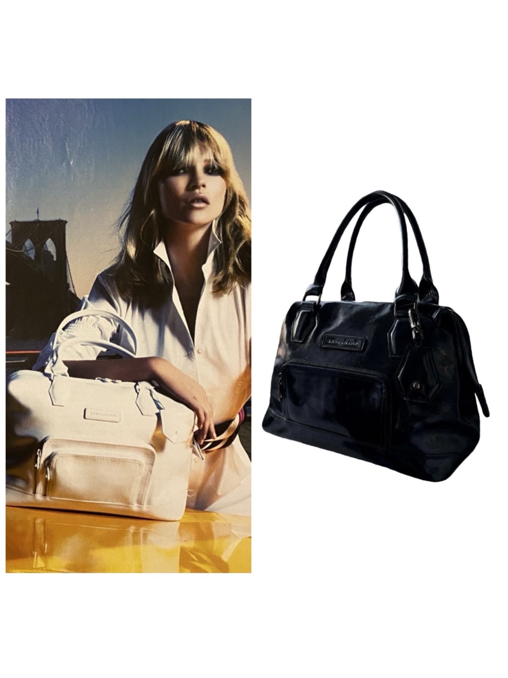 Longchamp Paris Légende Black Leather Doctor Bag Purse handbag
